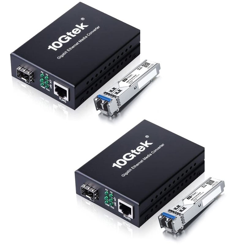 HYFIBER A Pair of Gigabit Single Mode LC Fiber Media Converter, with 2 Pcs SFP LX Modules, 1.25G/s Fiber to Ethernet Converter, 1000Base-LX to 10/100/1000base-TX, SFP to RJ45, SMF, 1310nm, up to 20km - Image 1